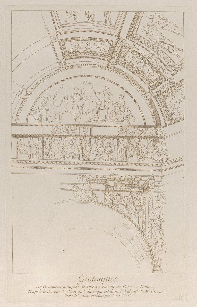 Grottesche: dettaglio dei rilievi in stucco che decorano il Colosseo a Roma, ca. 1729 da Anne Claude Philippe de Caylus