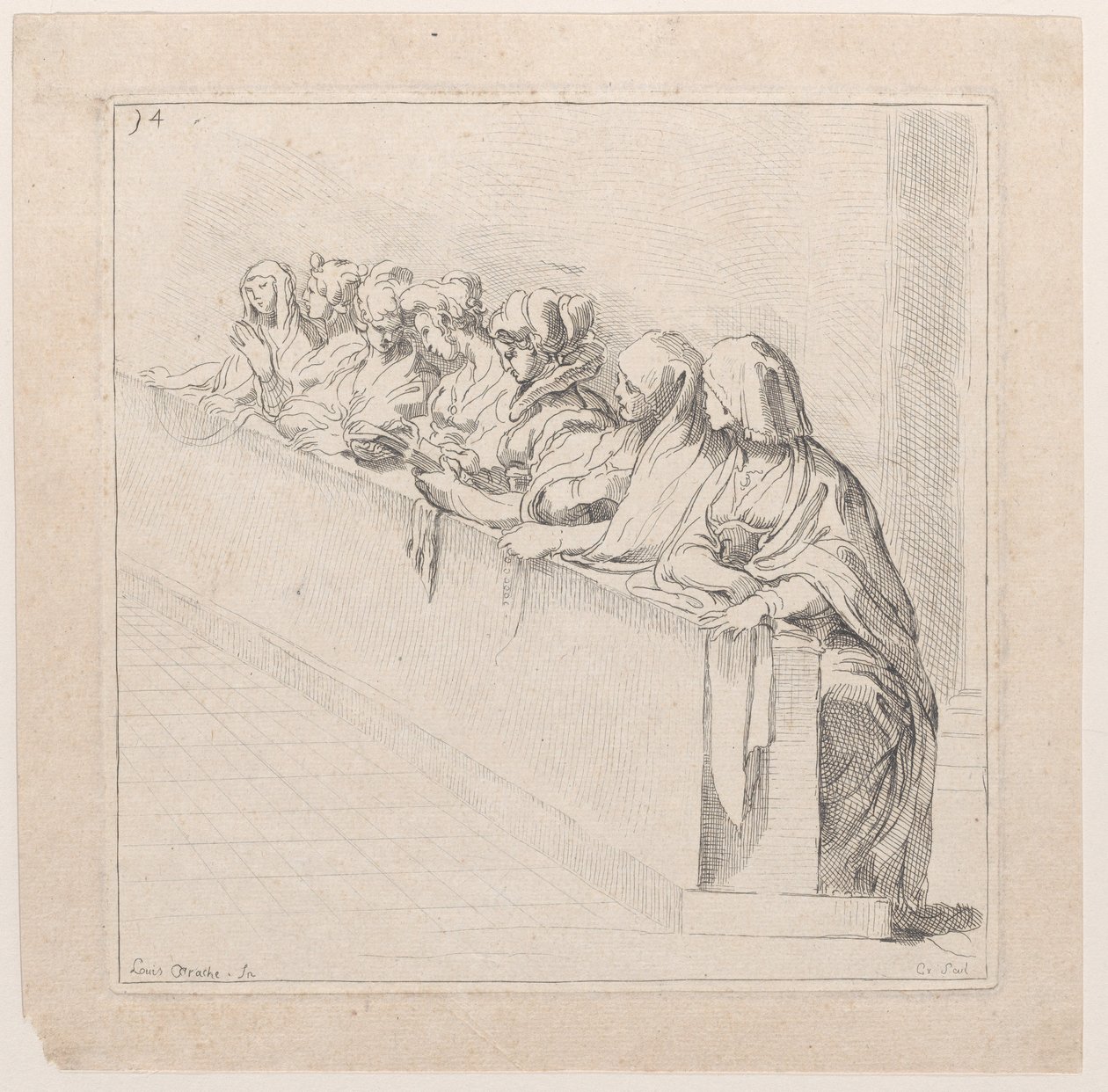 Sette donne sedute dietro un basso muro, XVIII secolo da Anne Claude Philippe de Caylus