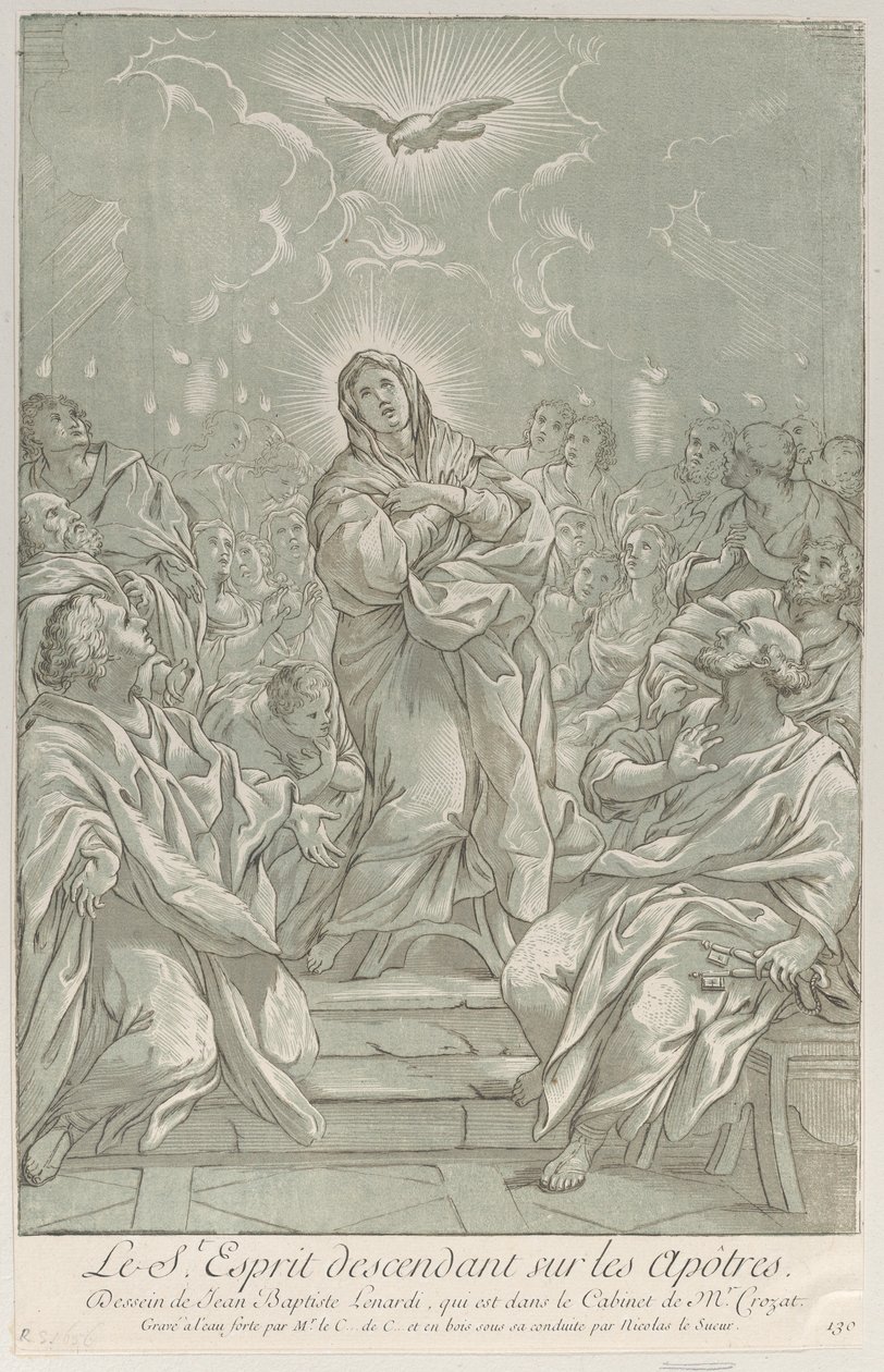 La Pentecoste, con la Vergine al centro, lo Spirito Santo sopra, e gli Apostoli, ca. 1729 da Anne Claude Philippe de Caylus