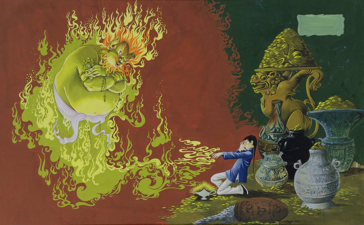Aladino, illustrazione da Deans Gold Medal Book of Fairy Tales Numero 2 pub. da Dean & Sons Ltd., 1965 da Anne Grahame Johnstone