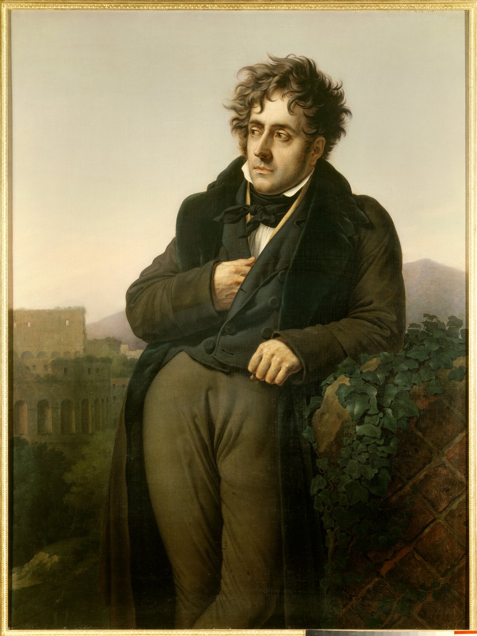 Ritratto di François René, visconte di Chateaubriand (1768-1848) che medita sulle rovine di Roma davanti a una vista del Colosseo da Anne Louis Girodet de Roucy Trioson