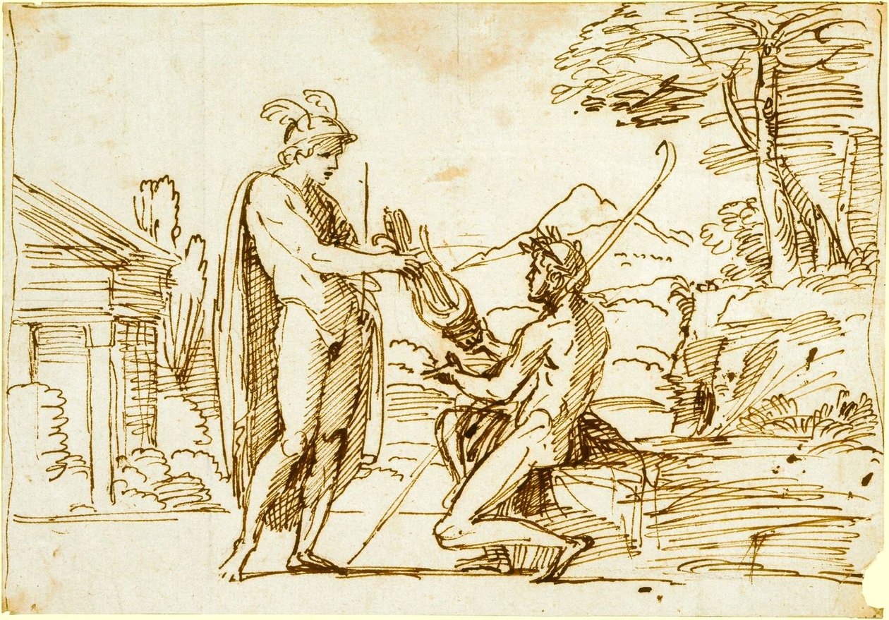 Apollo riceve la lira da Mercurio, studio per la Galleria Farnese da Annibale Carracci