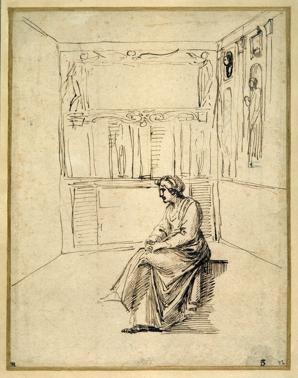 Una donna seduta in una stanza da Annibale Carracci