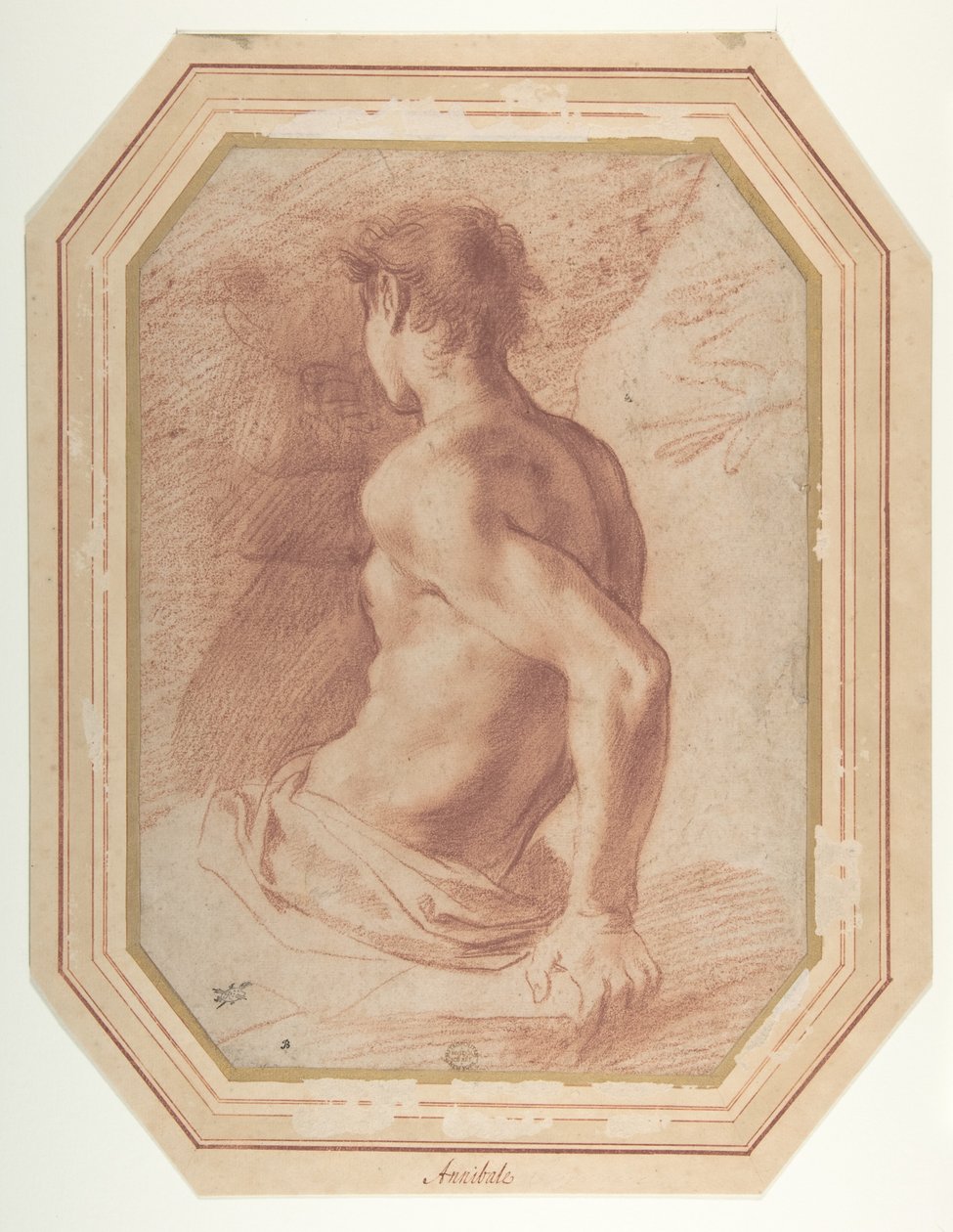 Vista posteriore di un giovane nudo seduto rivolto a sinistra da Annibale Carracci