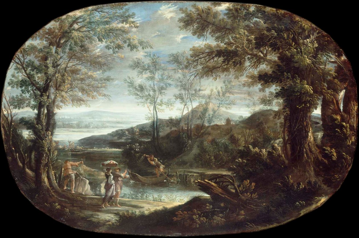 Paesaggio con scena fluviale da Annibale Carracci