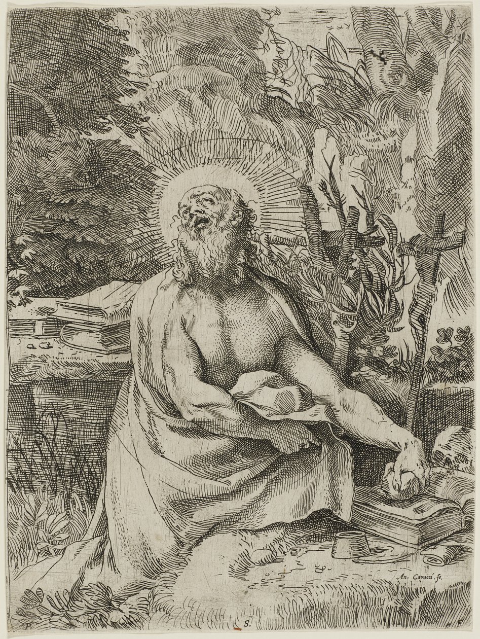 San Girolamo nel deserto, c.1591 (acquaforte con incisione su carta vergata, iiiiv) da Annibale Carracci