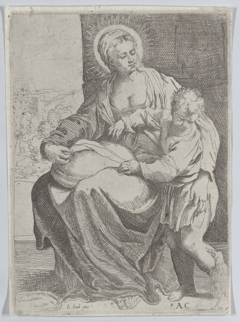 La Vergine seduta con un cuscino in grembo con il giovane Cristo in piedi a destra, 1580-1600 da Annibale Carracci