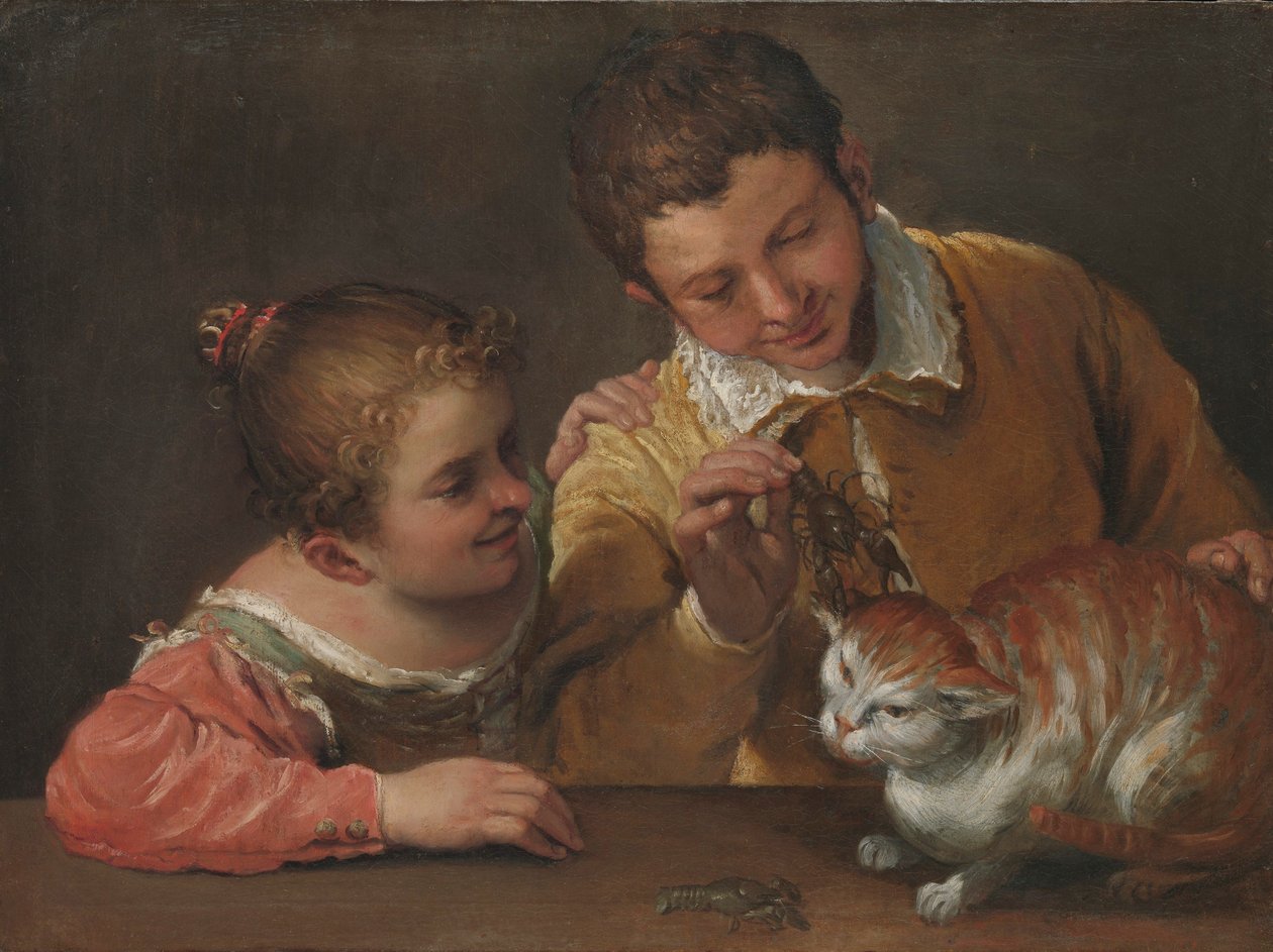 Due bambini che prendono in giro un gatto da Annibale Carracci