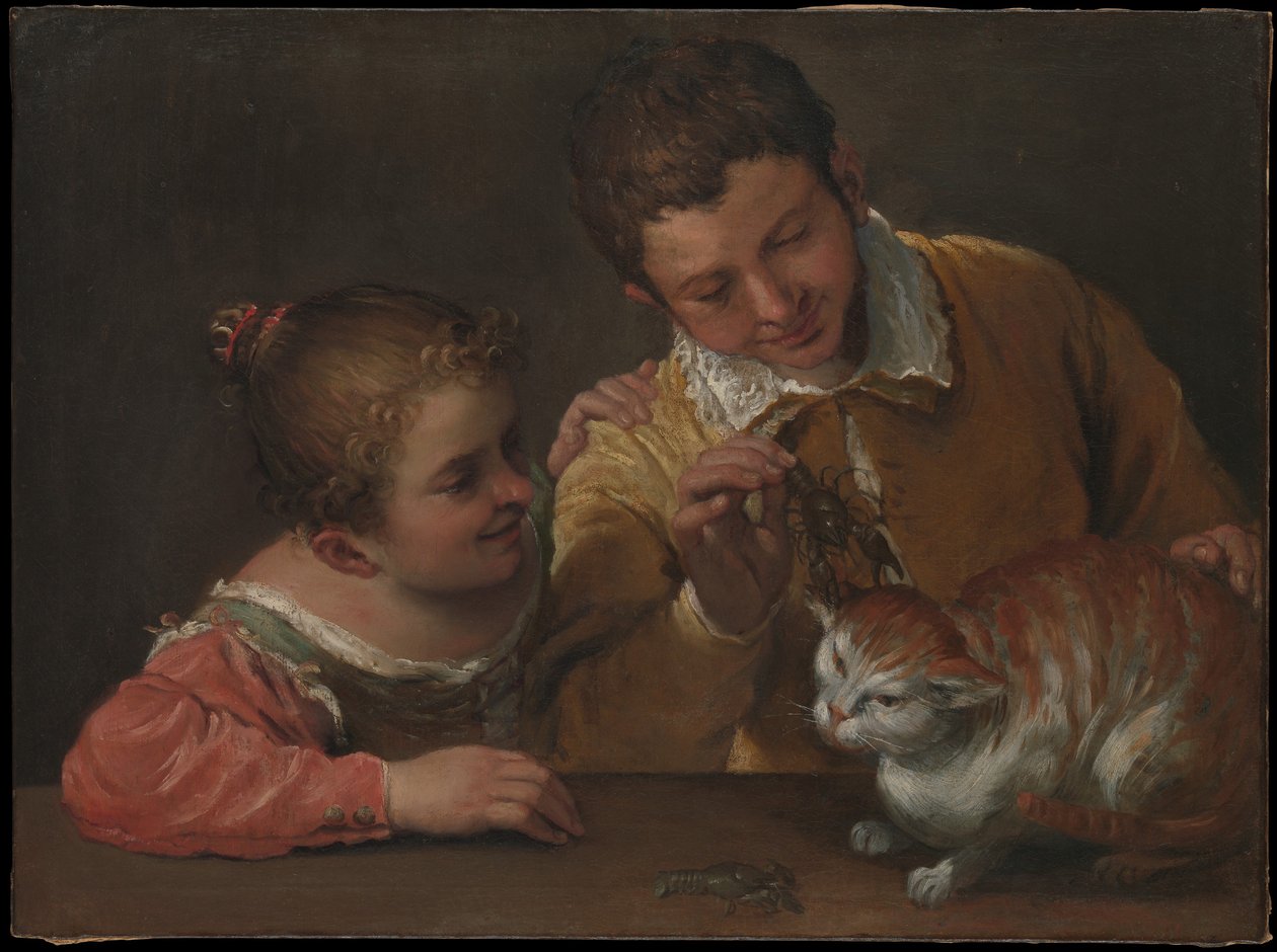Due bambini che prendono in giro un gatto da Annibale Carracci