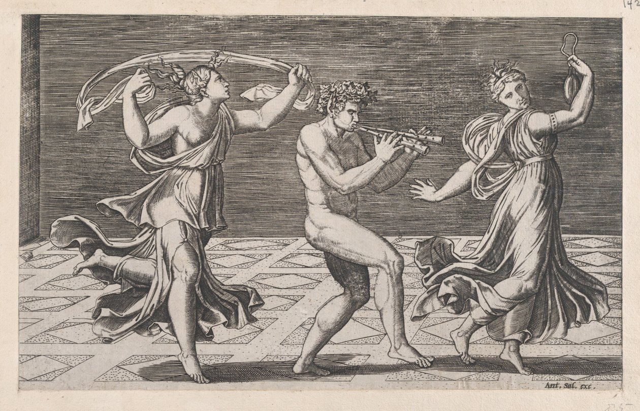 Speculum Romanae Magnificentiae: Danza di fauni e baccanti, inizio XVI sec. da Anon