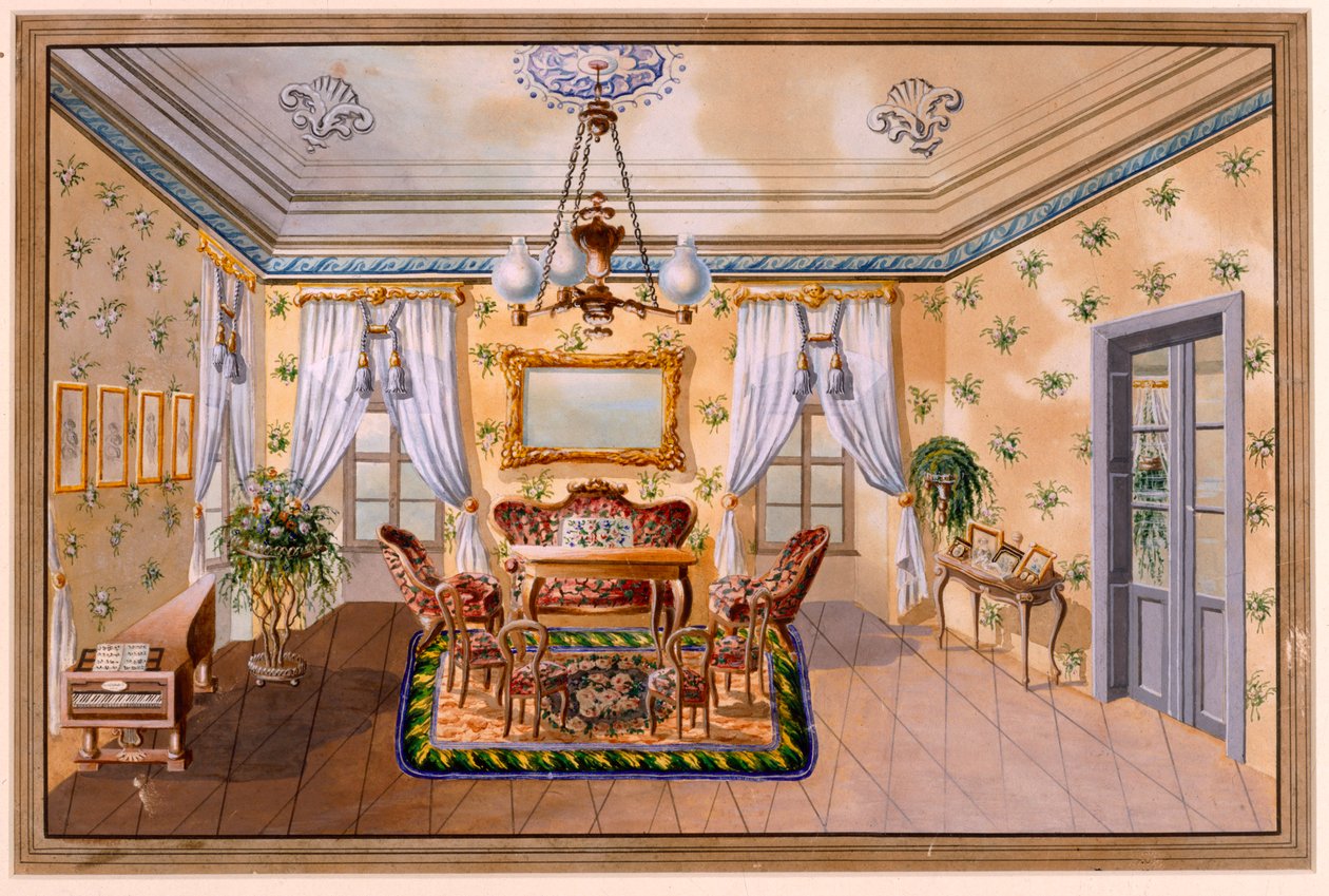 Salotto Biedermeier, Anonimo tedesco c.1830 da Unbekannt Unbekannt