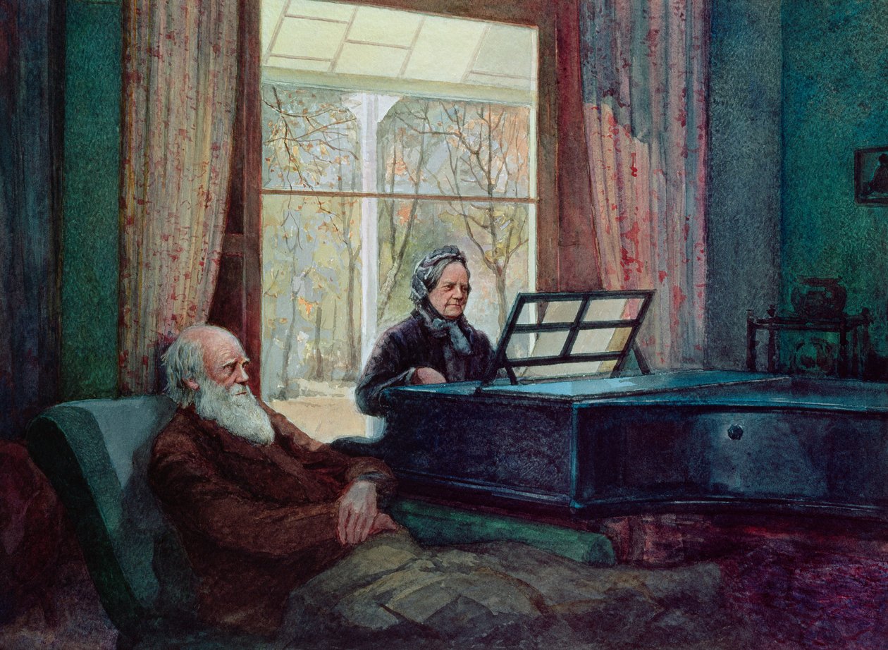 Charles Darwin e sua moglie al pianoforte da Unbekannt Unbekannt