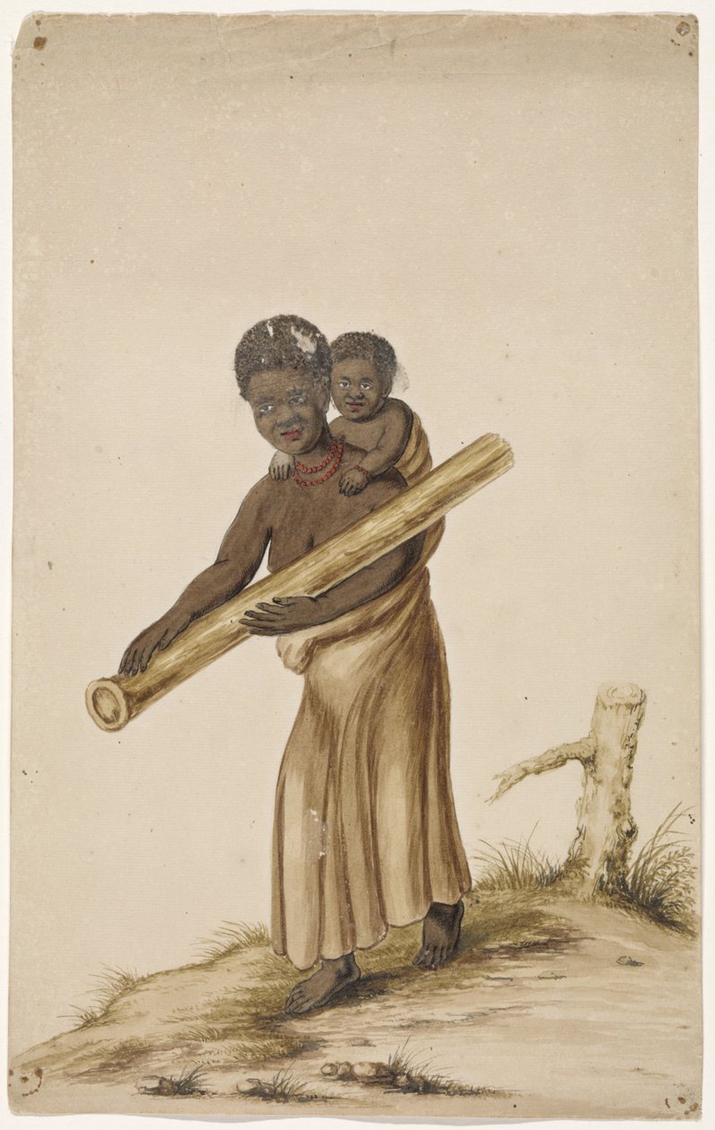 Donna africana con bambino e tronco d