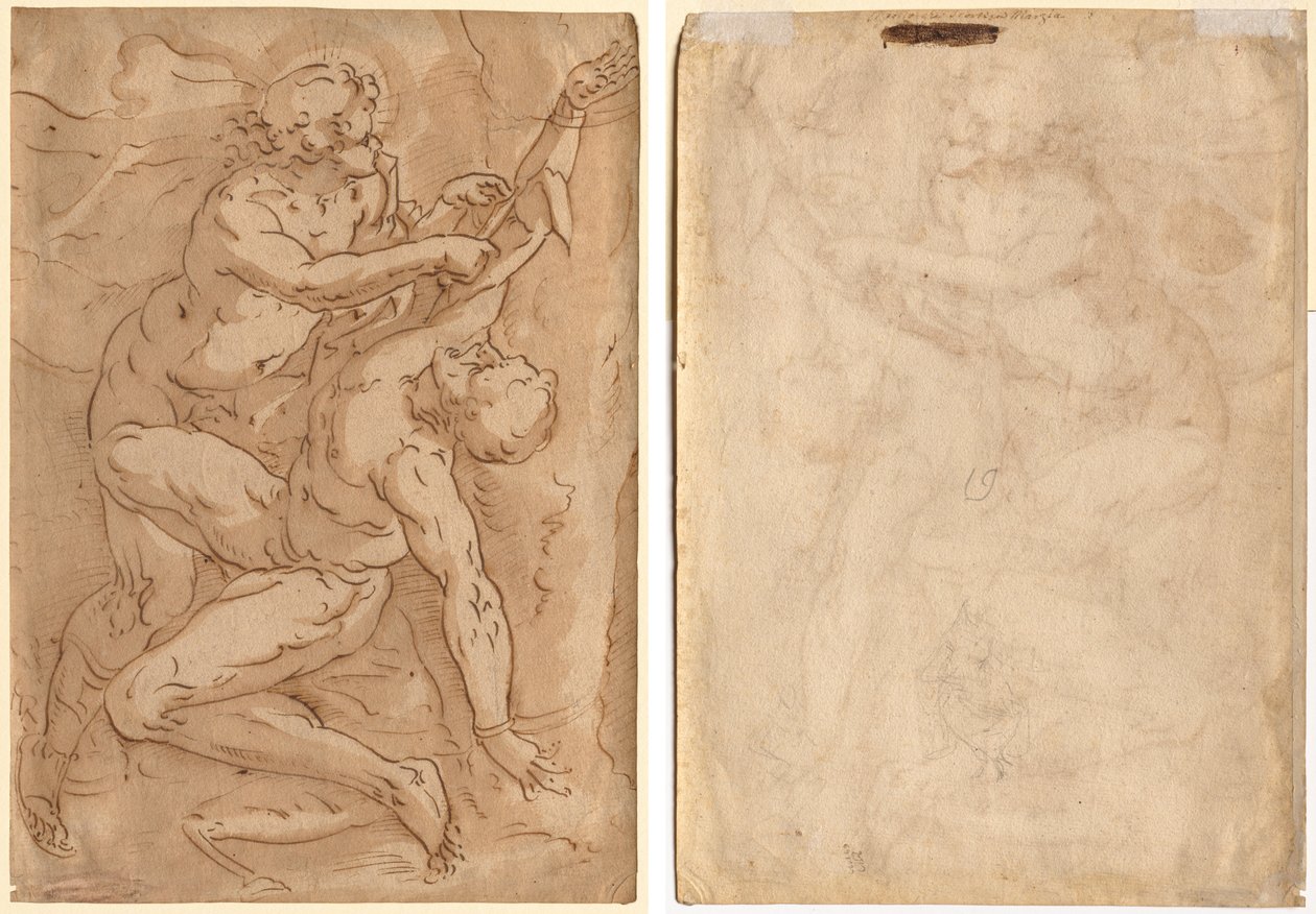 Apollo scortica Marsia (recto) Due schizzi di madre e figlio (verso) da Anonymous