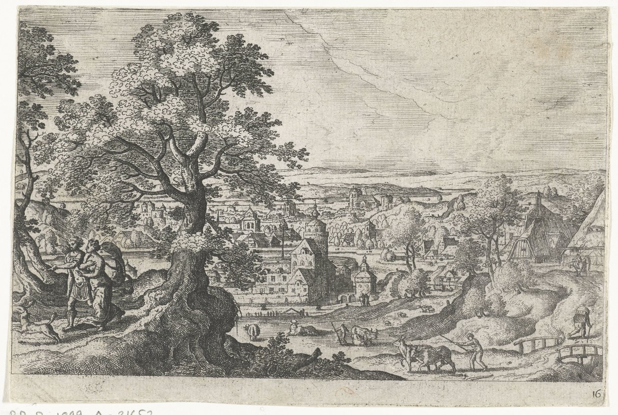 Apollo che cammina con una giovane donna Paesaggi con rappresentazioni mitologiche e bibliche (titolo della serie) da Anonymous