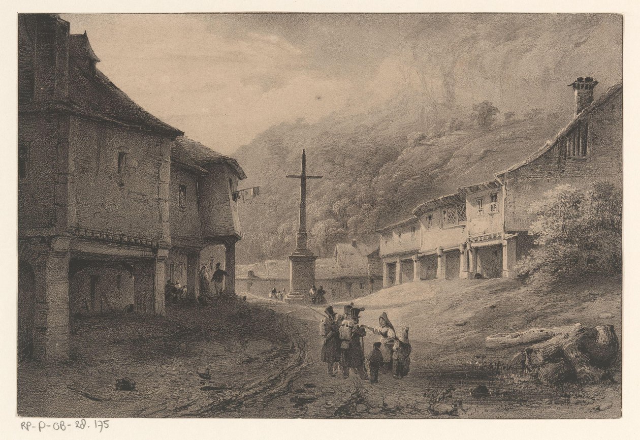 Paesaggio montano con figure e mucche da Anonymous