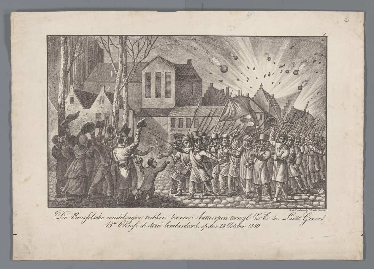 I ribelli di Bruxelles entrano ad Anversa mentre il Luogotenente Generale Chassé bombarda la città, il 28 ottobre 1830 da Anonymous
