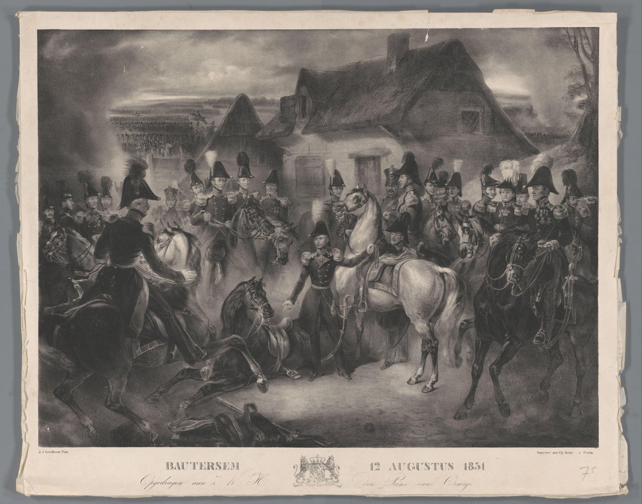 La sostituzione del cavallo ferito del principe di Orange (il futuro re Guglielmo II), durante la battaglia di Boutersem, 12 agosto 1831 da Anonymous