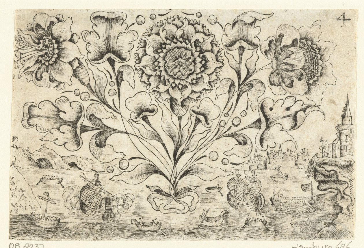 Tre fiori e quattro foglie (serie Neues Blumen und Lauberbüchlein) da Anonymous