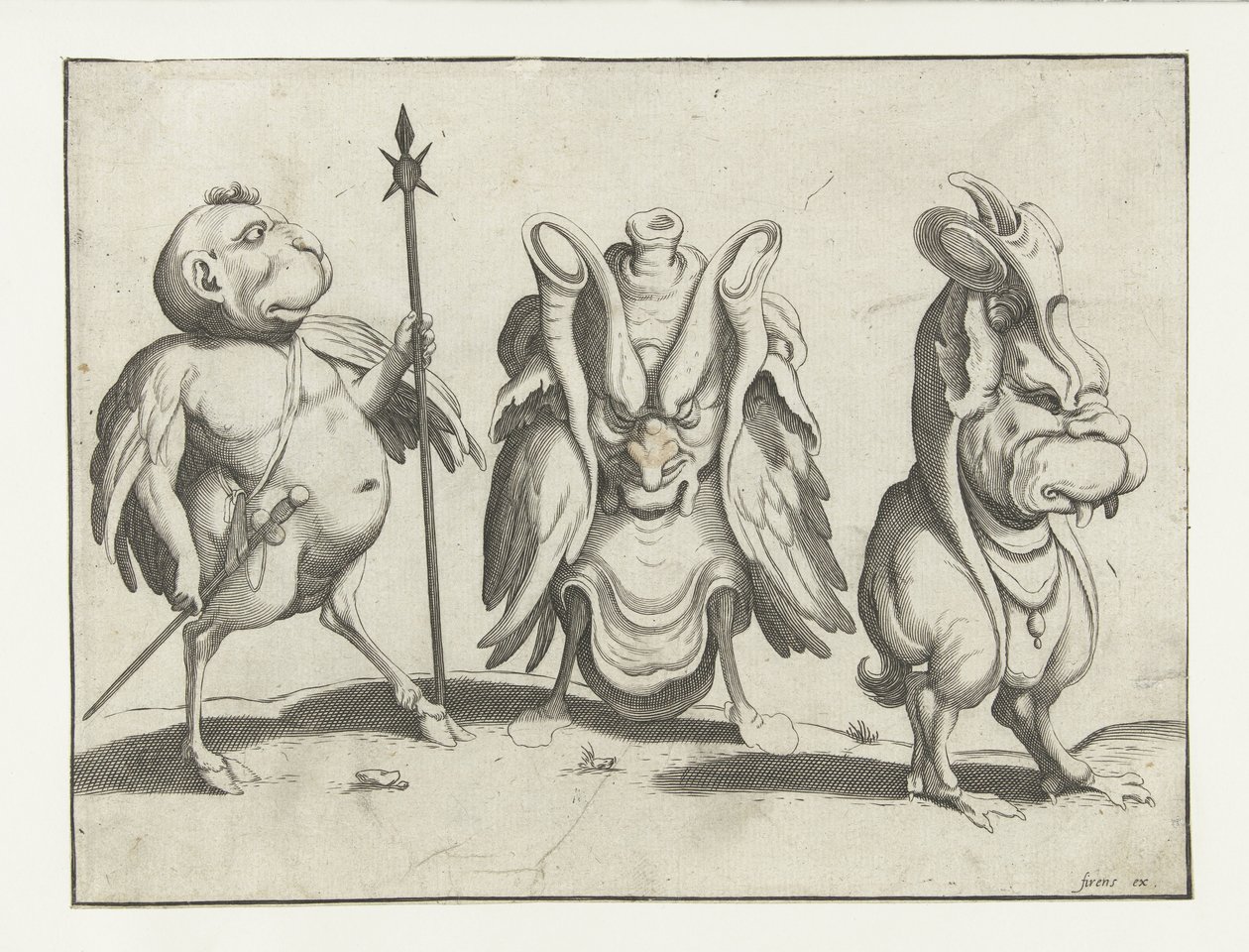 Tre mostri (serie Figure grottesche circondate da una linea di contorno) da Anonymous