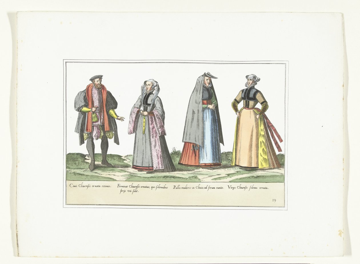 Tre donne e un uomo vestiti secondo la moda tedesca, ca. 1580 da Anonymous