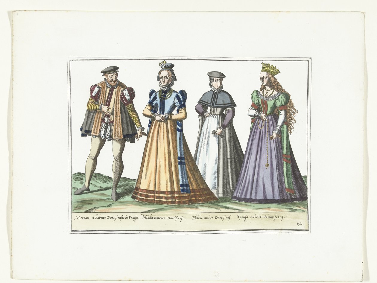 Un uomo e tre donne vestiti secondo la moda tedesca a Danzica, ca. 1580 da Anonymous