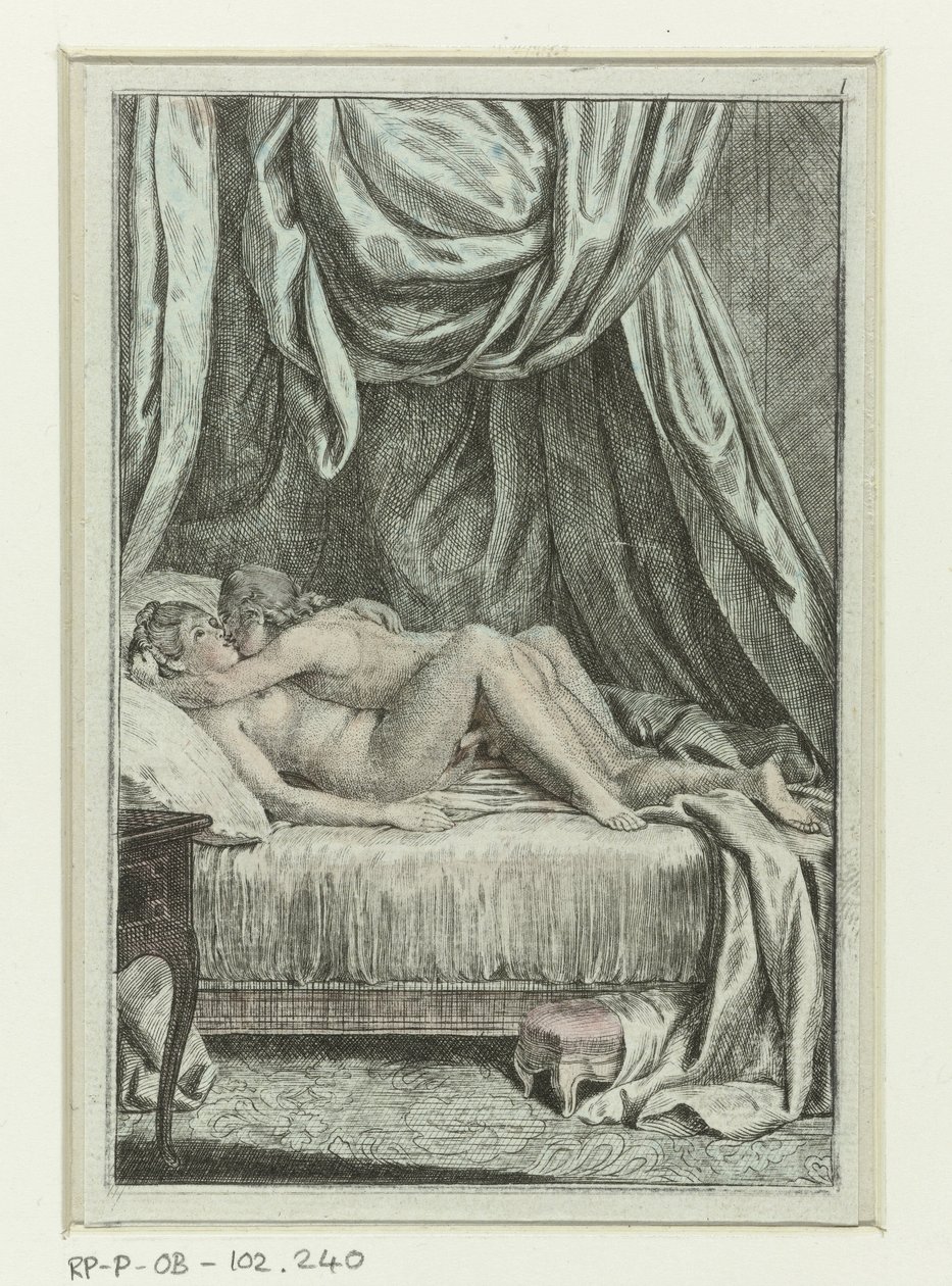 Serie erotica con coppie a letto (Coppia che copula in letto a baldacchino) (Scene erotiche) da Anonymous