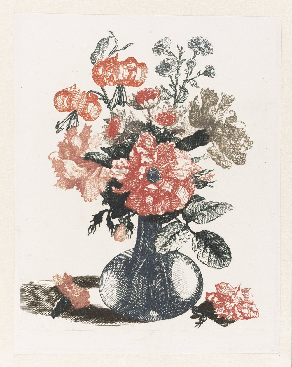 Cinque stampe di fiori in vasi di vetro da Anonymous