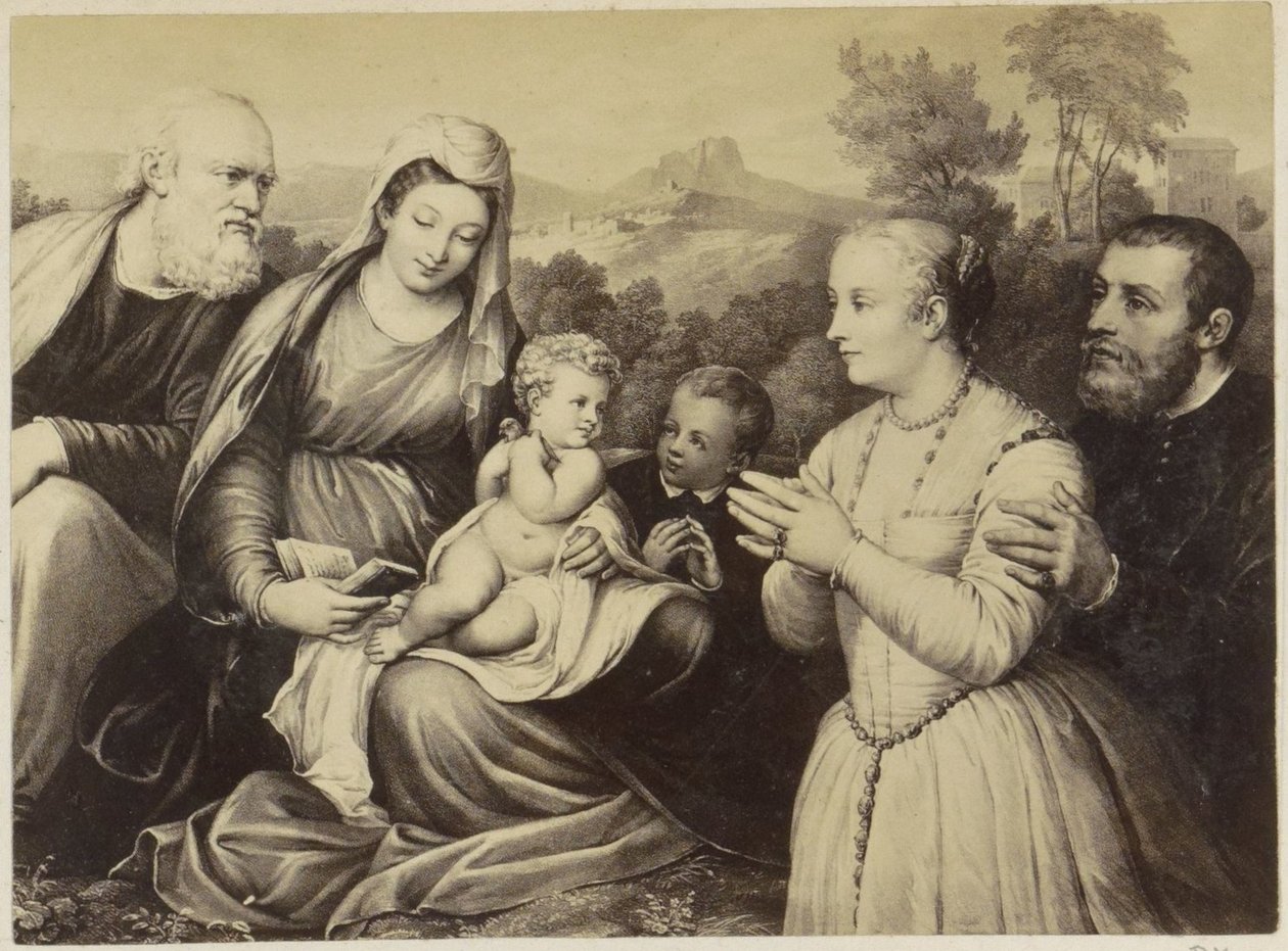 Fotoreproduzione di (probabilmente) una stampa della Sacra Famiglia e fondatori da Anonymous