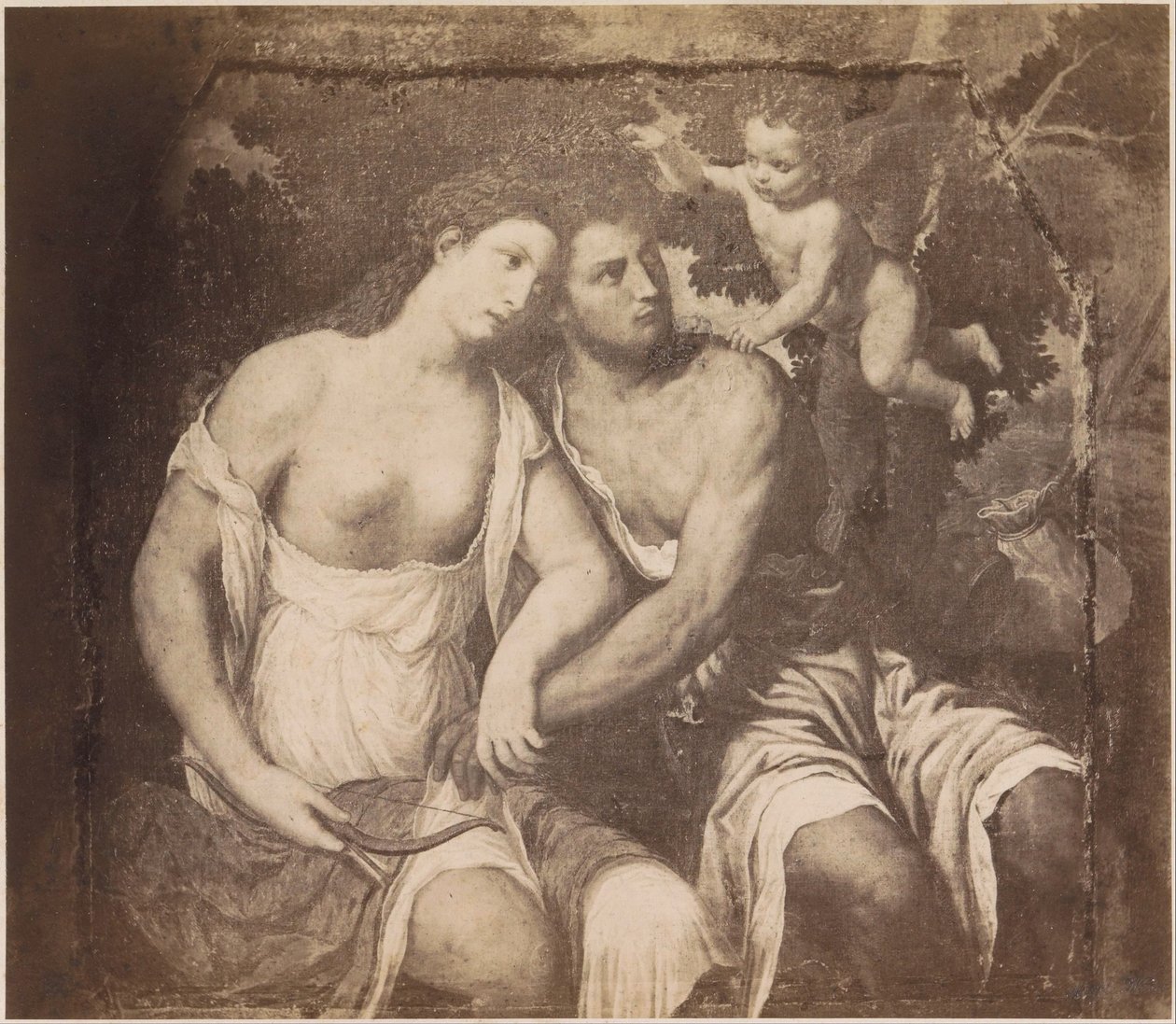Riproduzione fotografica del dipinto Venere e Adone di Paris Bordone da Anonymous