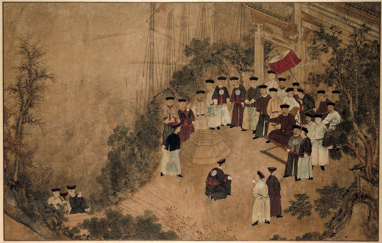Generale Shi Lang con dignitari presso un pozzo sul mare da Anonymous