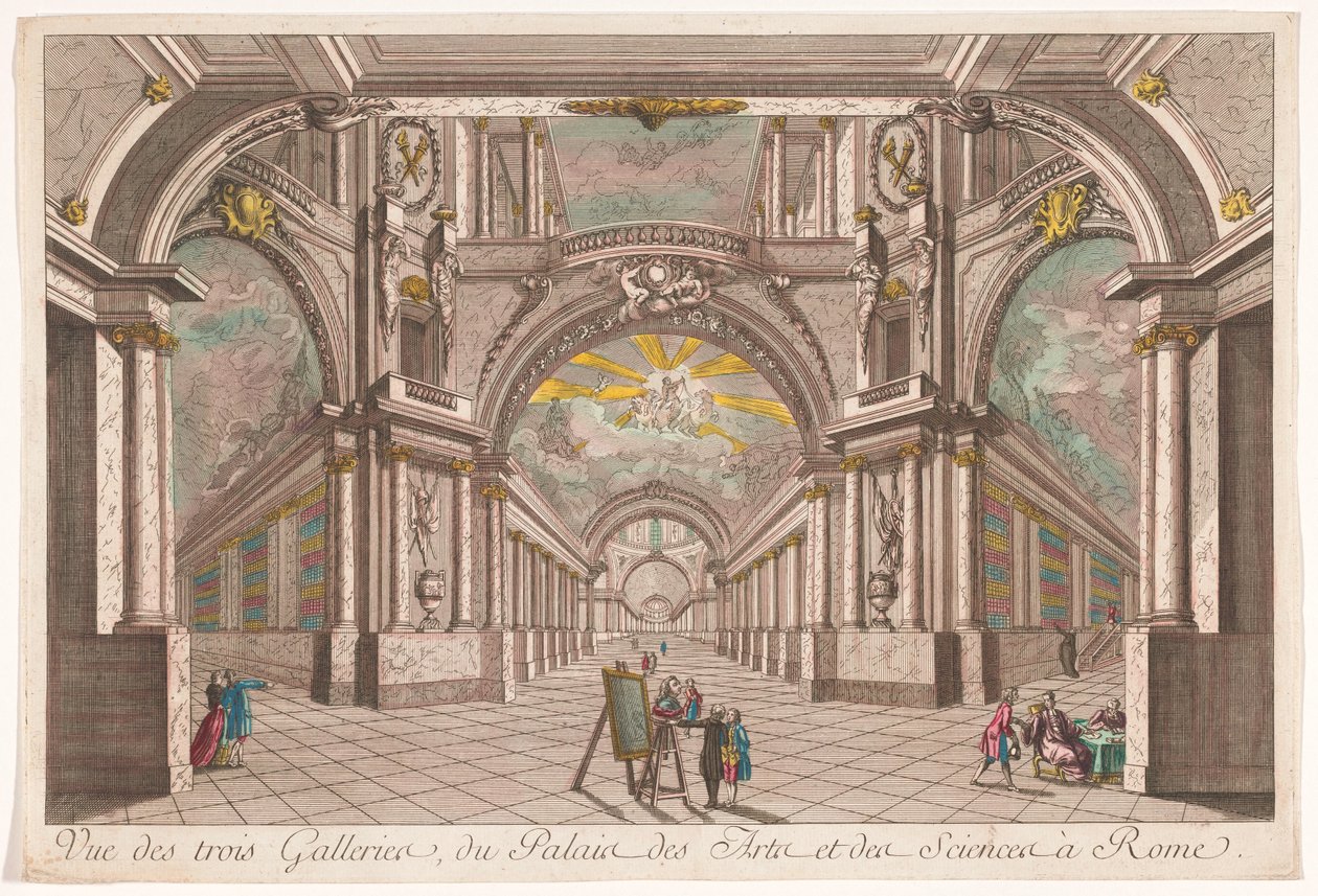 Vista delle tre gallerie del Palazzo delle Arti e delle Scienze a Roma da Anonymous