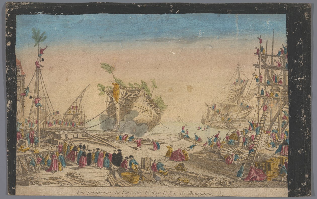 Veduta del porto di Rochefort con il varo della nave Duc de Bourgogne il 20 ottobre 1751 da Anonymous