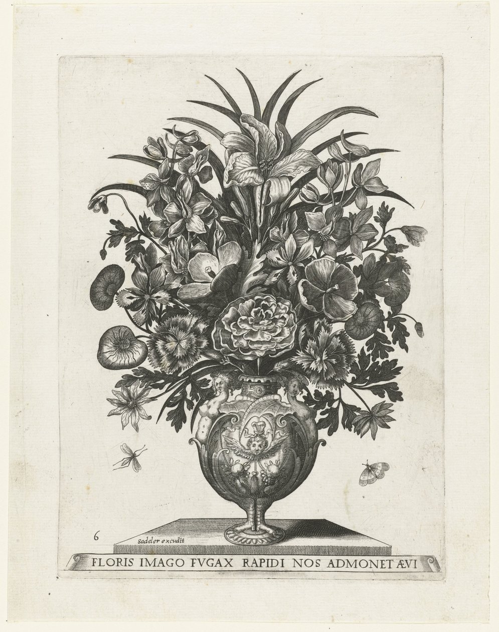 Vaso grottesco con un cherubino e ghirlande (Vasi con fiori) da Anonymous