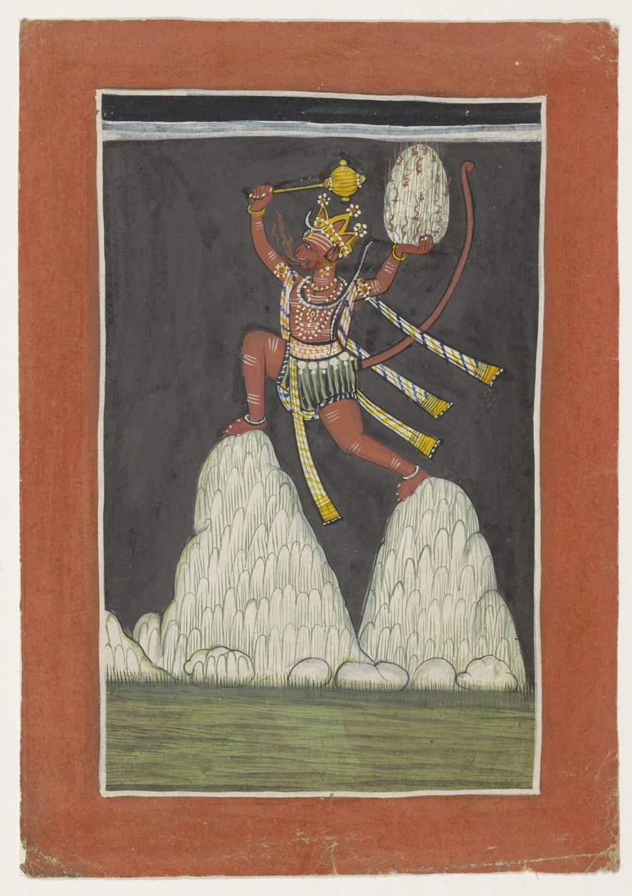 Hanuman salta sulle cime delle montagne da Anonymous