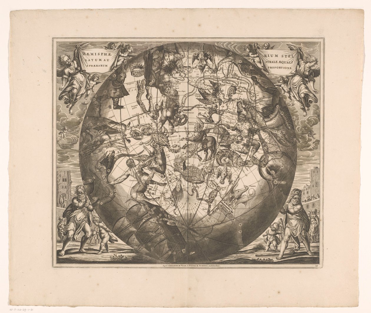 Carta celeste con le costellazioni meridionali (Haemisphaerium stellatum australe aequali sphaerarum proportione) da Anonymous