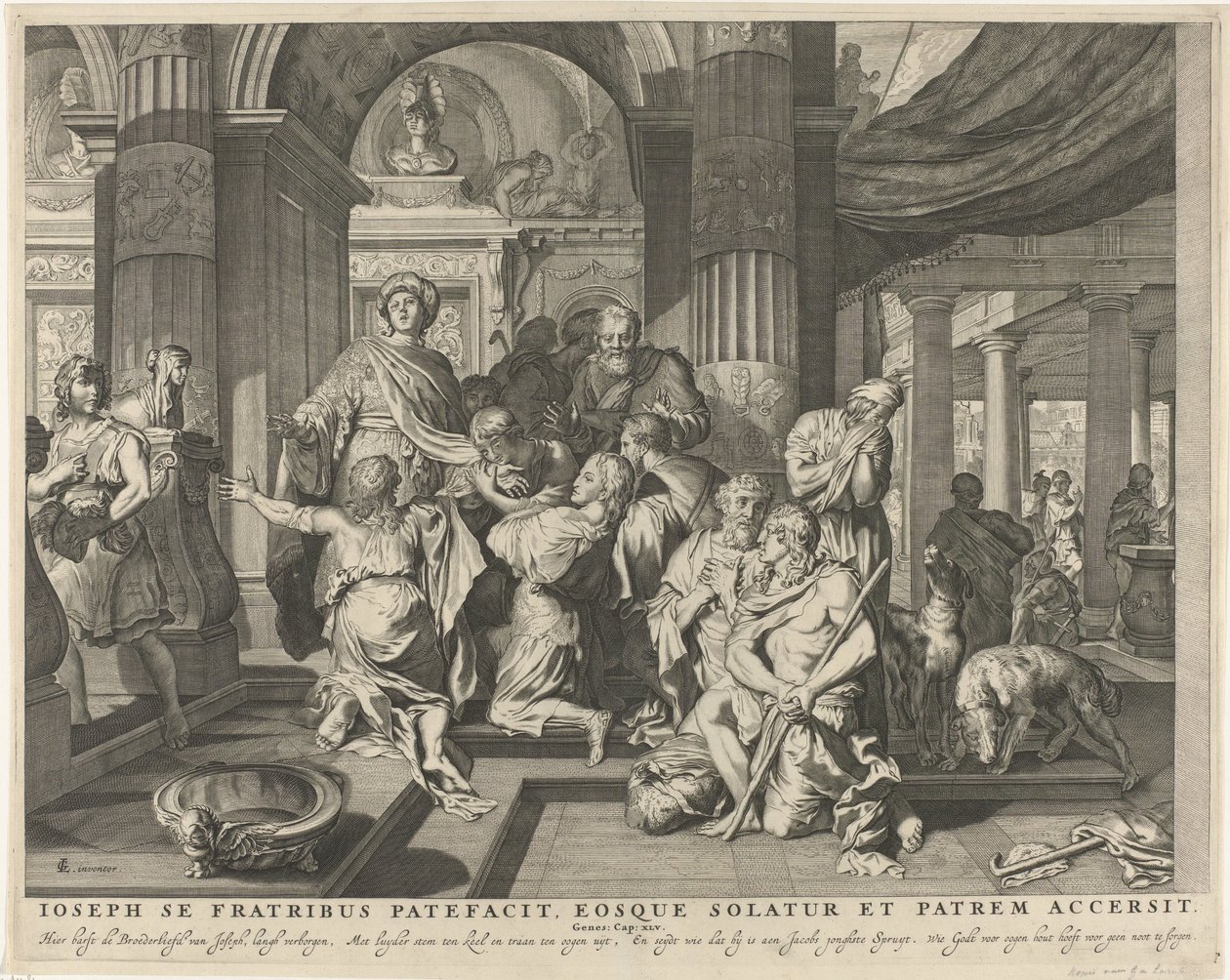 Giuseppe si rivela ai suoi fratelli (Ioseph se fratribus patefacit, eosque solatur et patrem accersit) (Bibbia reale) da Anonymous