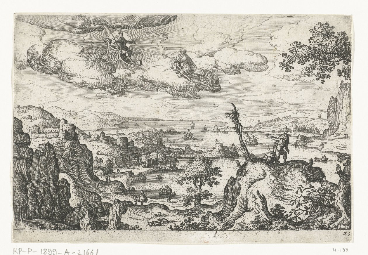 Giove nel suo carro e un altro Dio, Paesaggi con rappresentazioni mitologiche e bibliche (titolo della serie) da Anonymous