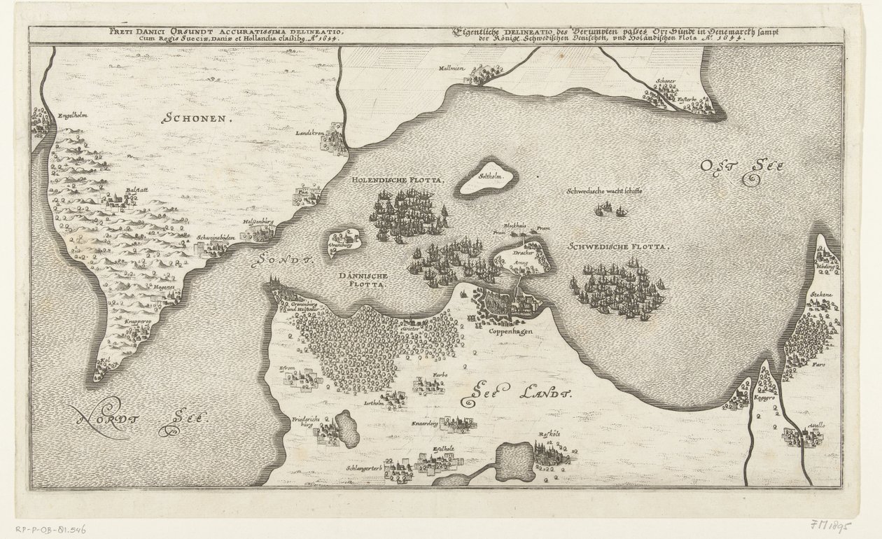Mappa della battaglia navale tra le flotte svedesi e danesi nel Belt, 1644 da Anonymous