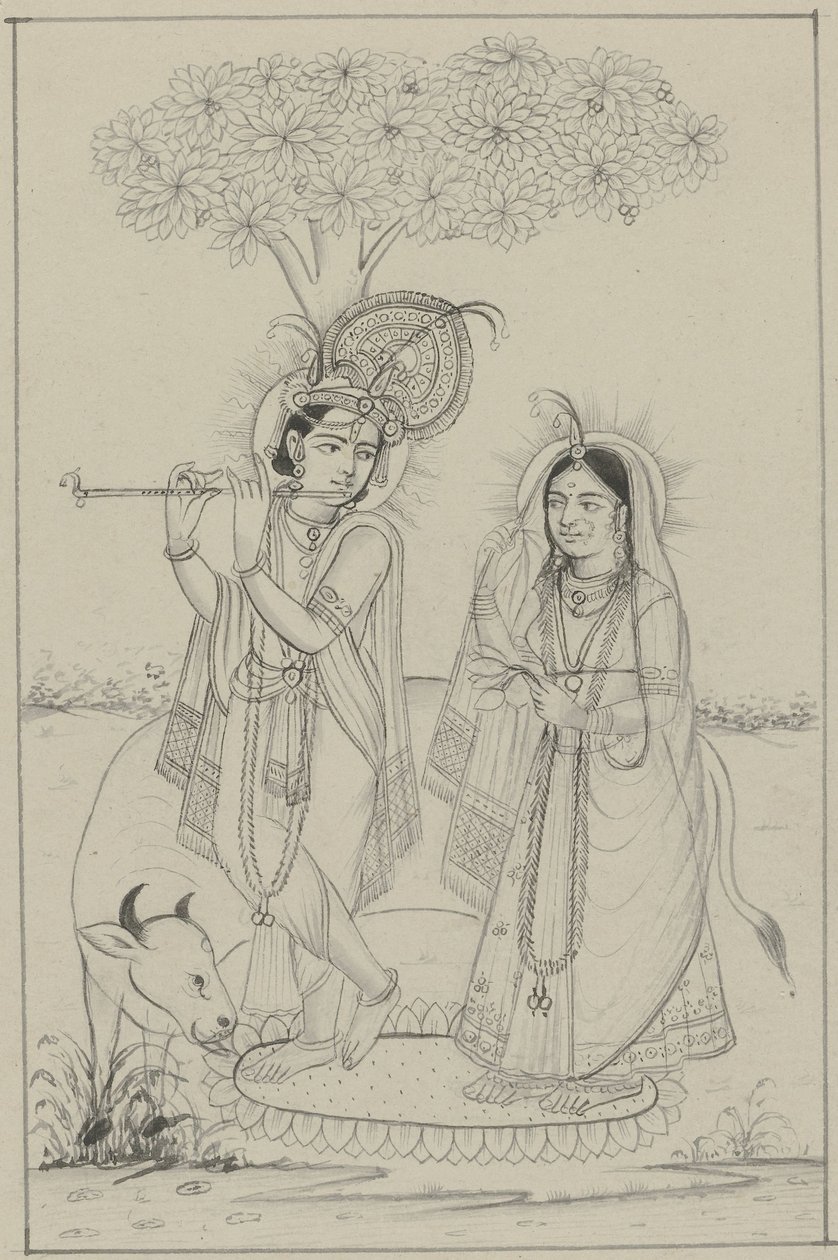 Krishna che suona un flauto e Radha da Anonymous