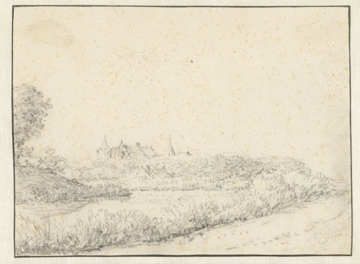 Paesaggio con un castello vicino alla riva di un fiume da Anonymous