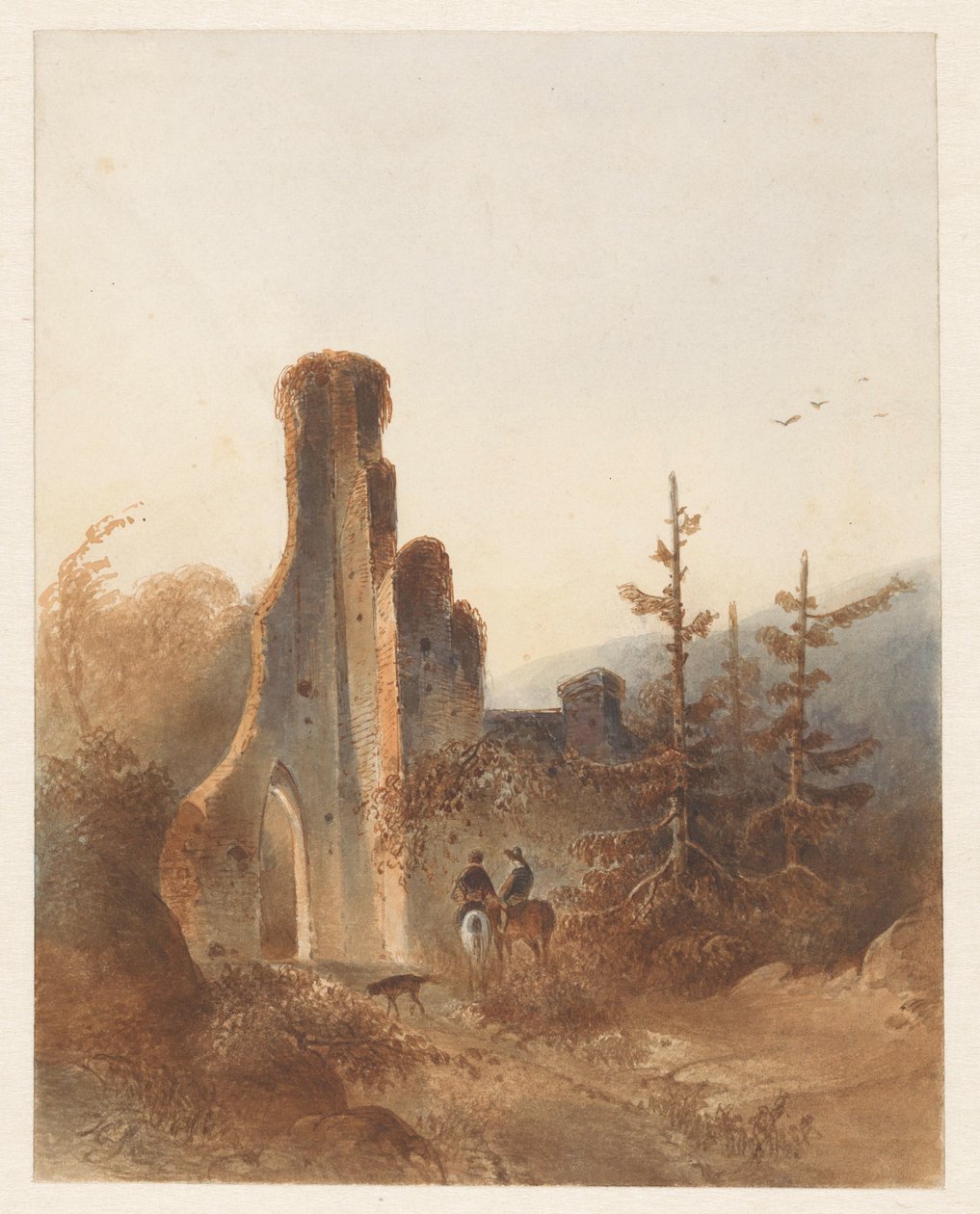 Paesaggio con due cavalieri vicino a una rovina da Anonymous