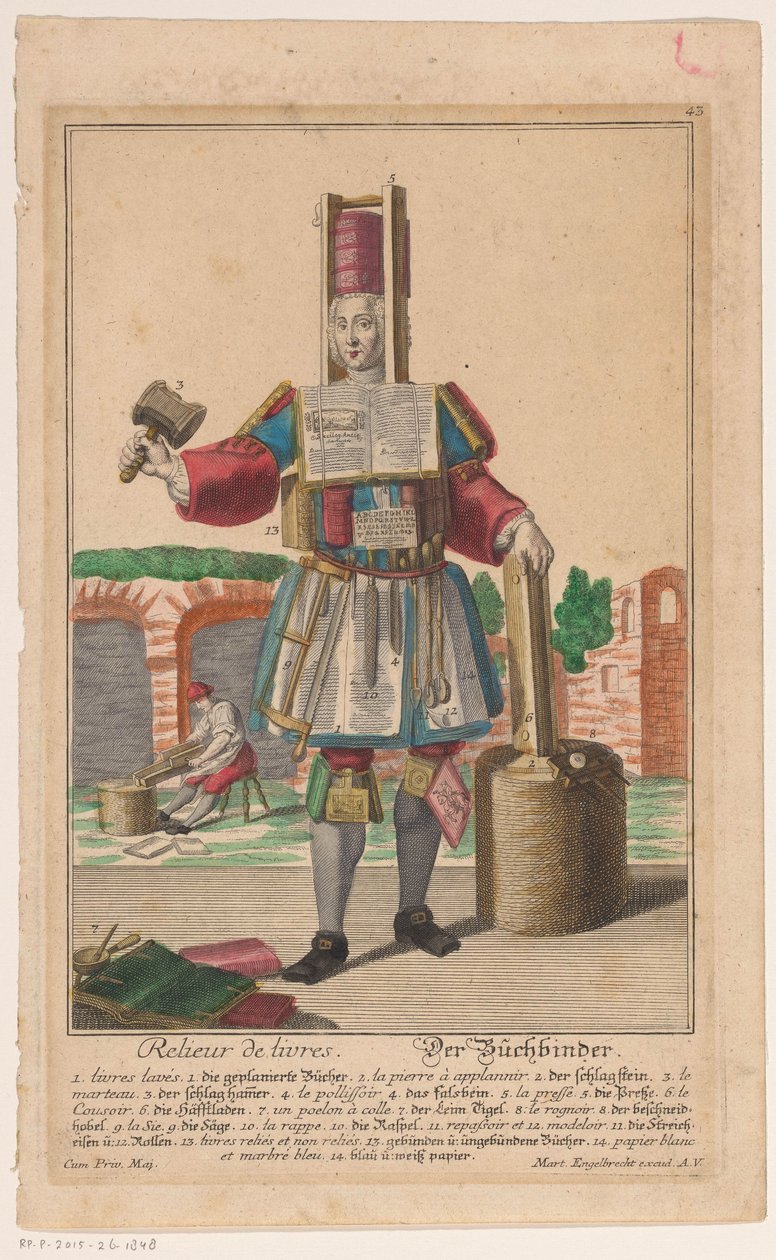 Uomo con un costume di attrezzi da rilegatore da Anonymous