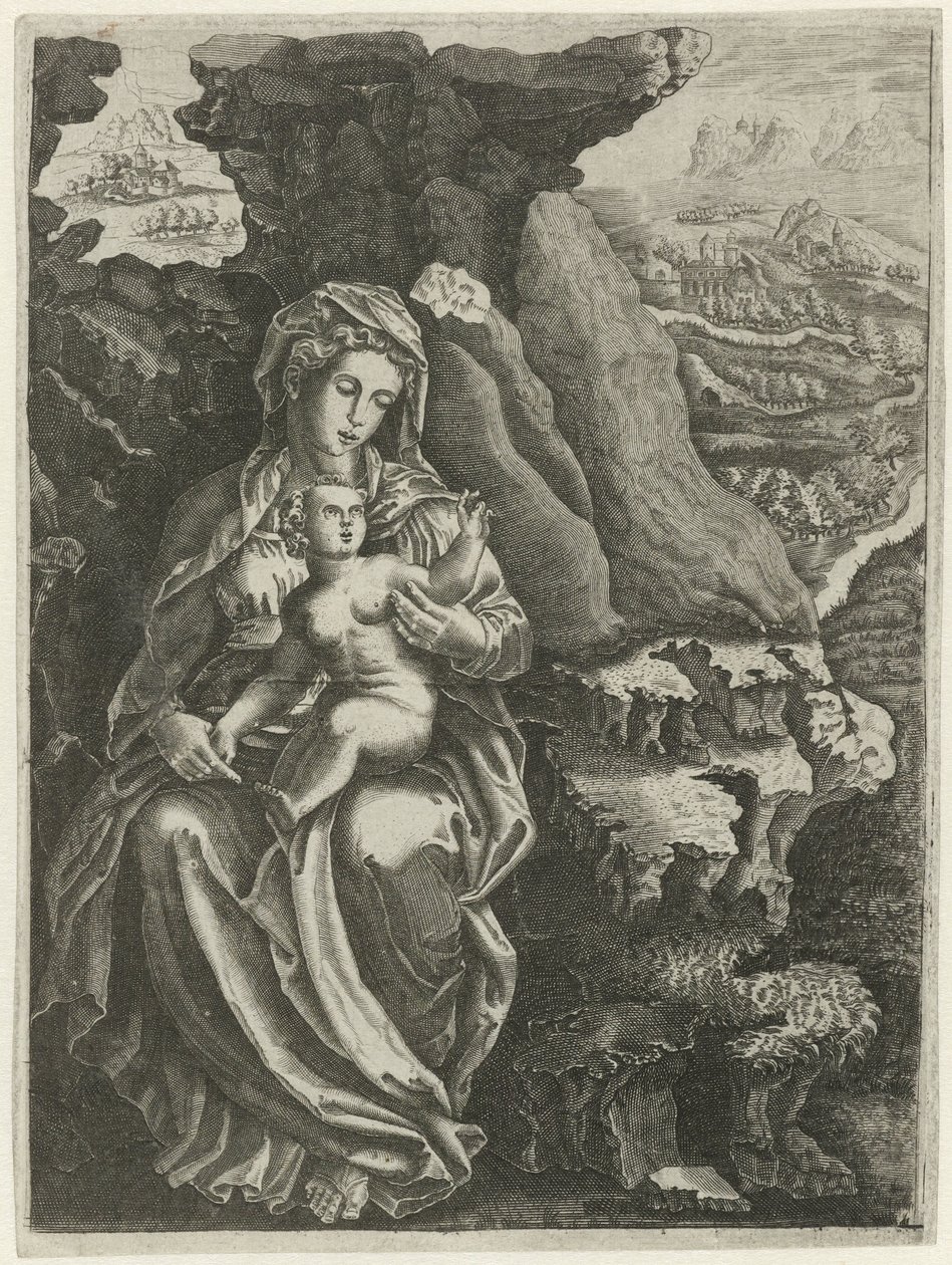 Maria con Bambino in un paesaggio roccioso da Anonymous