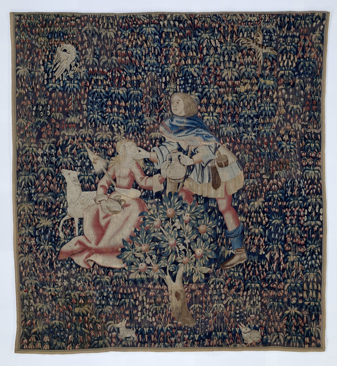 Millefleurs con pastore e pastorella (frammento) da Anonymous
