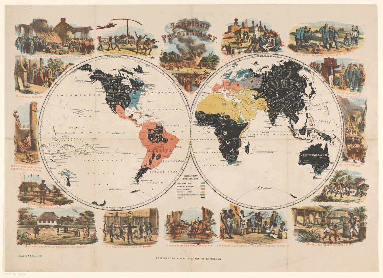 Mappa missionaria del mondo e scene religiose da Anonymous