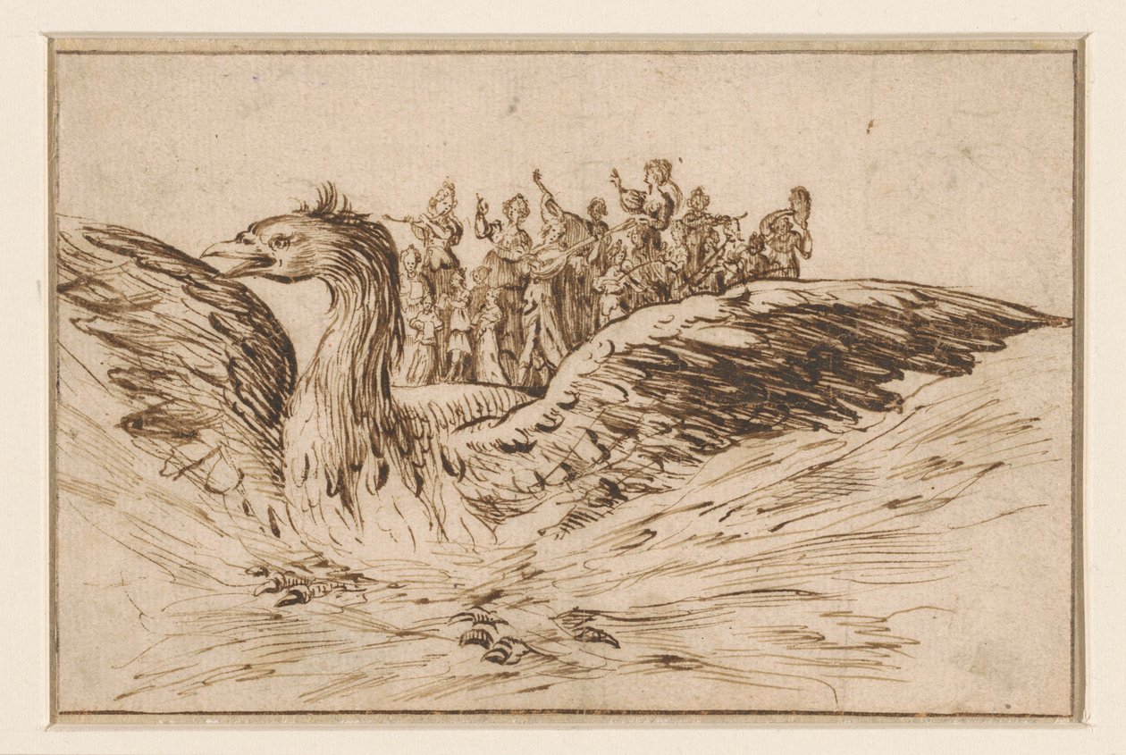 Musicisti sul dorso di un grande uccello da Anonymous