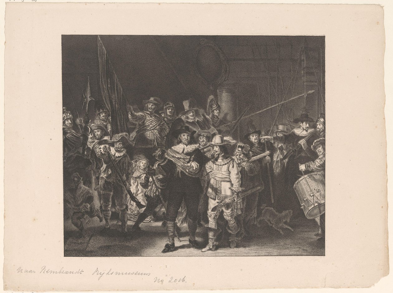 Ufficiali e altri tiratori del distretto II ad Amsterdam sotto la guida del capitano Frans Banninck Cocq e del tenente Willem van Ruytenburch, noto come la 