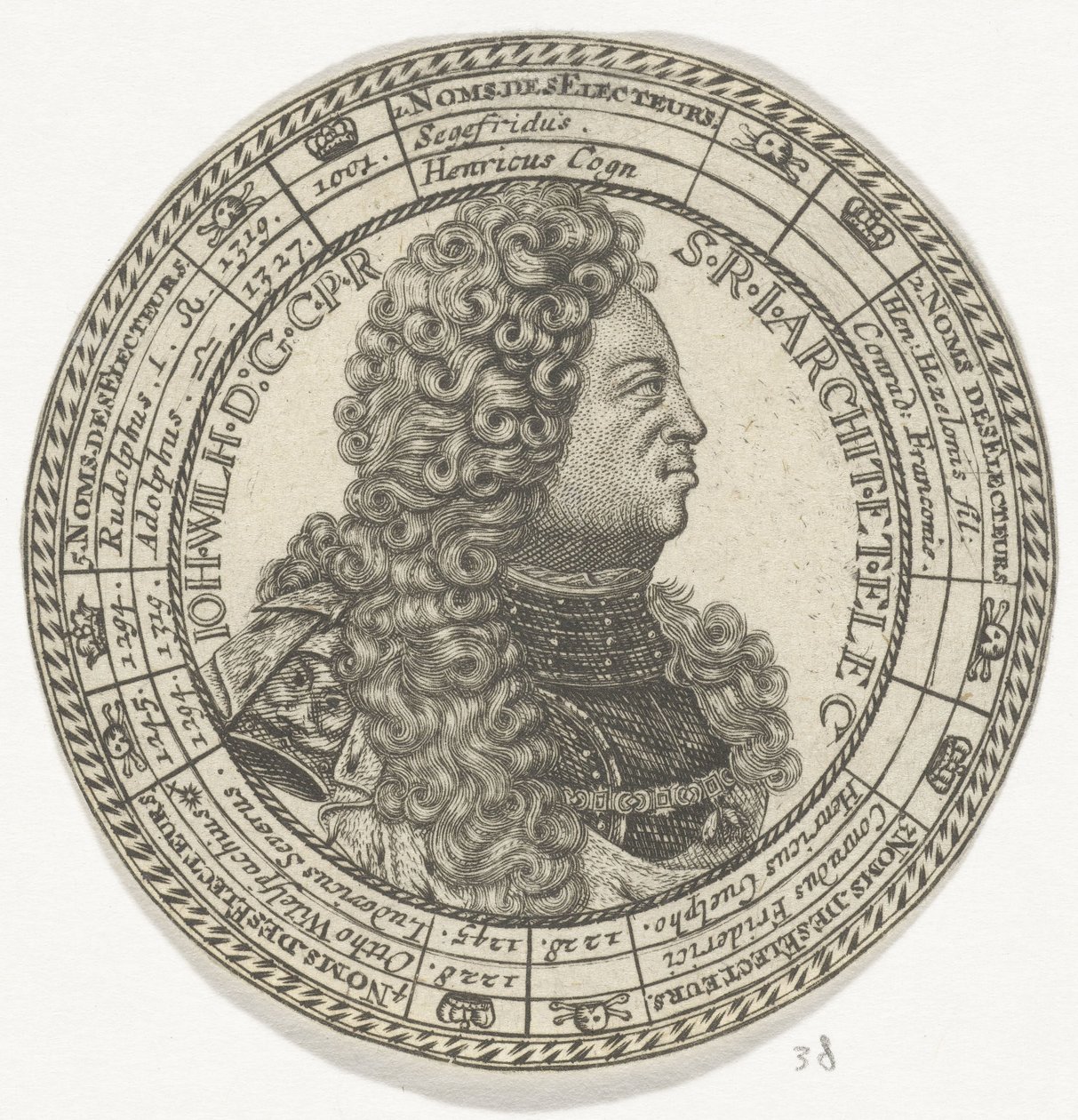 Medaglia con il ritratto di Giovanni Guglielmo e i nomi degli elettori del Palatinato da Anonymous