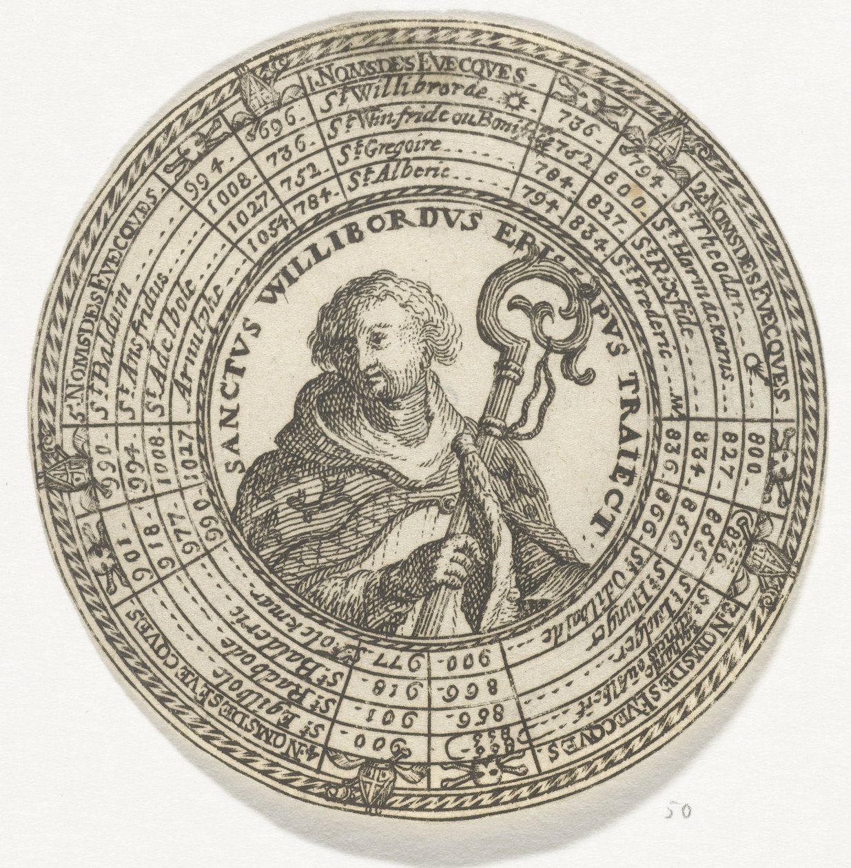 Medaglia con il ritratto di San Willibrord e i nomi dei vescovi di Utrecht da Anonymous
